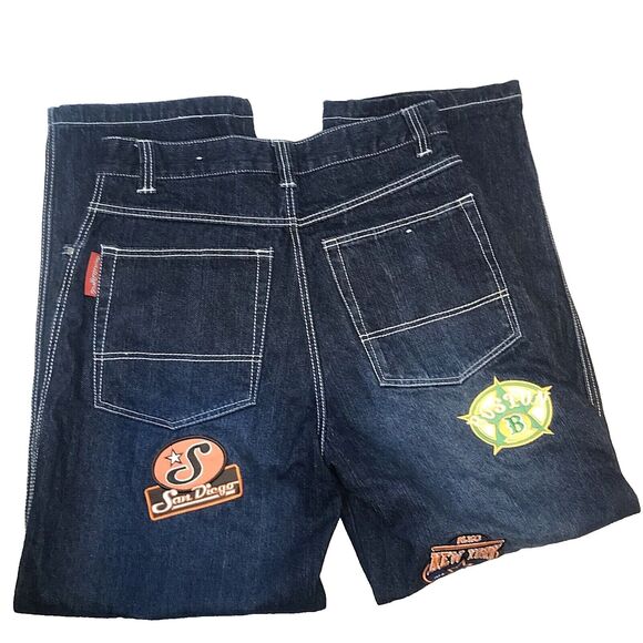 Concrete Legends Vtg Jeans Baggy Blue 33 34 Team Logo Basketball Hip Hop Street - Picture 5 of 12